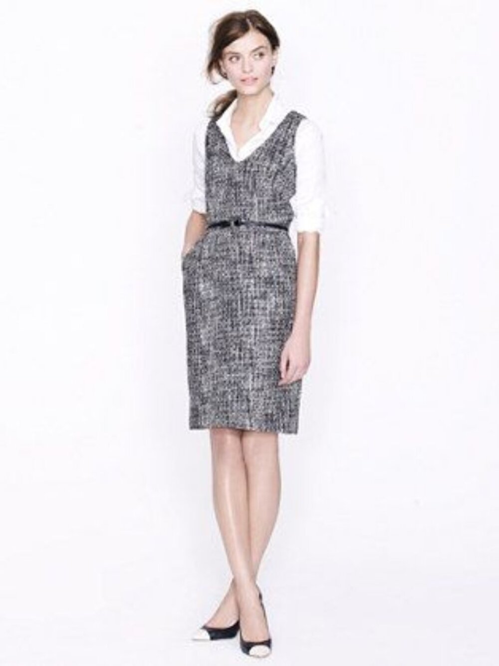 J. Crew Black and White Pepper Tweed Sleeveless Sheath Dress